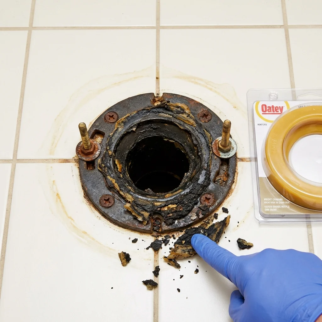 Failed wax ring showing water seepage at the base of a toilet in a Springview, NE home