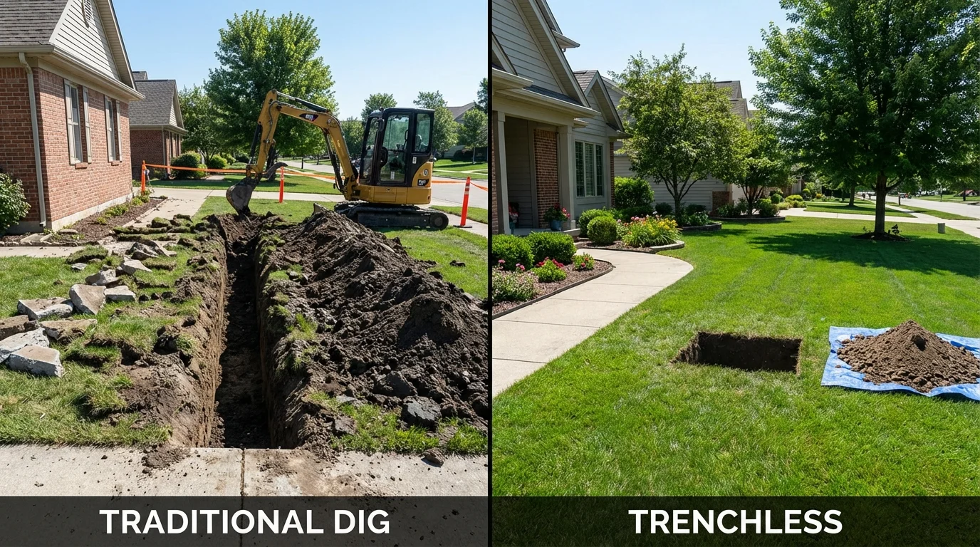Trenchless sewer repair with minimal yard damage versus traditional excavation in Springview, NE